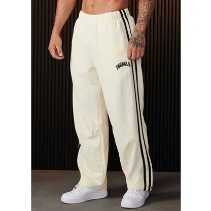 YA Jogger Men's Sweatpants Gym Sports Fitness Splicing Strips Printing Mid Waist Casual Pants Fashion Men Clothing Wide Leg Pan