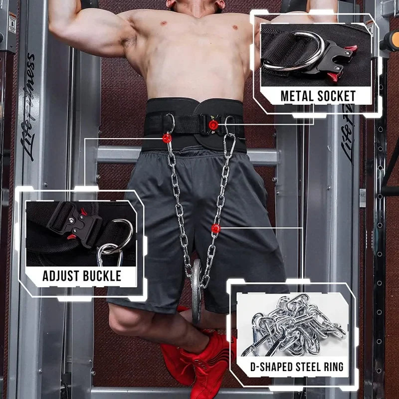 2in1 Quick Locking Dip Belt Weight Lifting Belt Heavy Duty Powerlifting Belt with Chain for Men Women Gym Deadlift Squat Pull Up