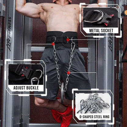 2in1 Quick Locking Dip Belt Weight Lifting Belt Heavy Duty Powerlifting Belt with Chain for Men Women Gym Deadlift Squat Pull Up