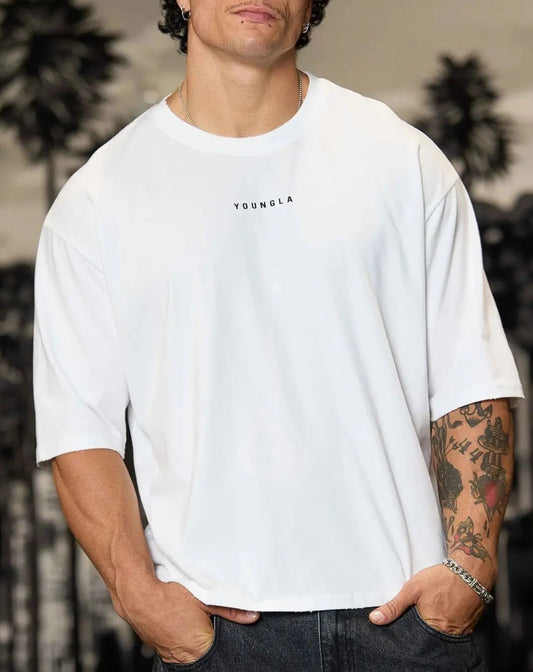 YOUNG LA American style new men's T-shirt for summer men's casual loose fashion brand printed cotton short sleeved sports T-shir