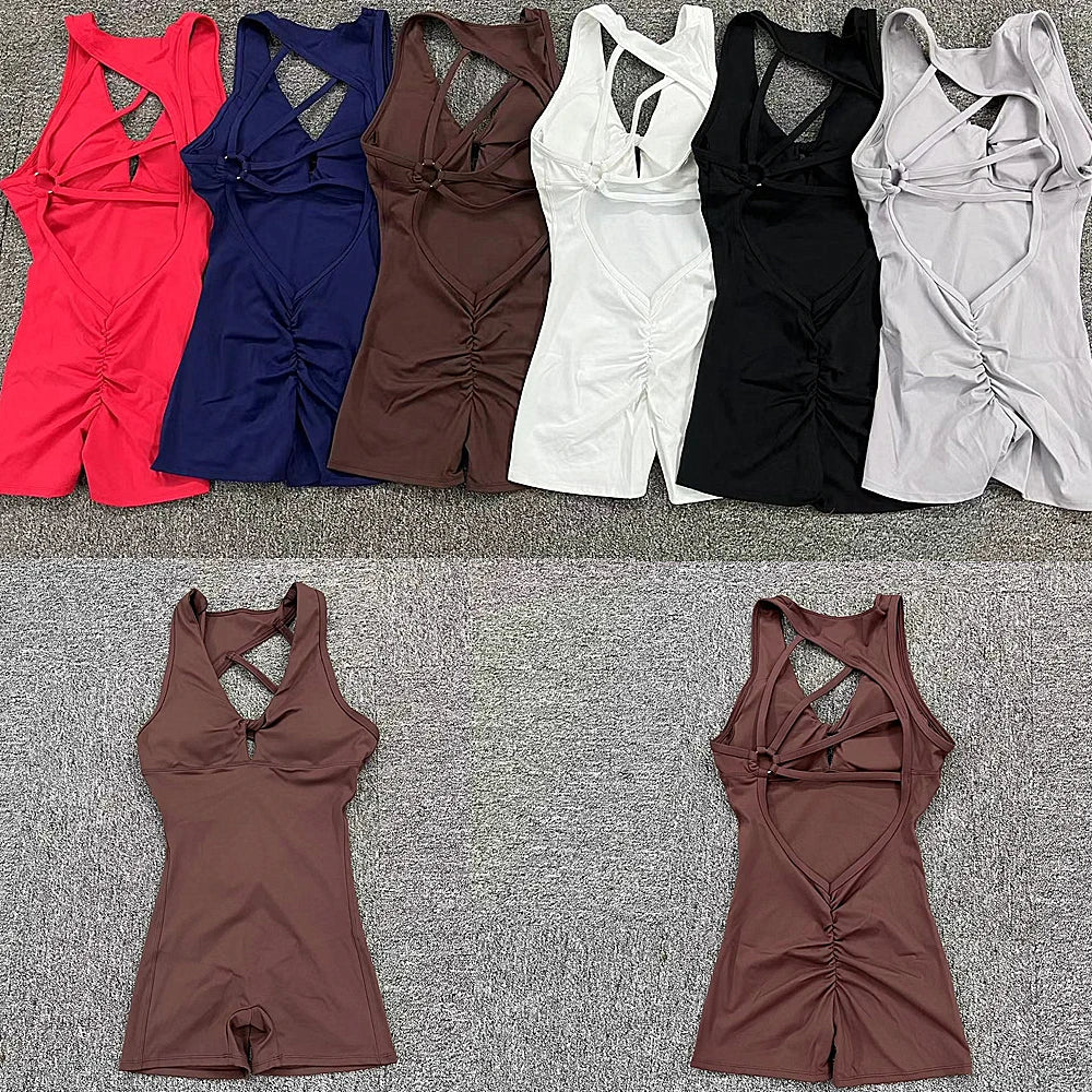 Mental Pad Jumpsuit Sport Women Yoga Set Bodysuit Fitness Gym Sportswear Scrunch Legging Workout Running Active Clothes XP277