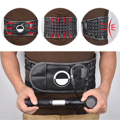Inflatable lumbar support belt for pain relief with handpump
