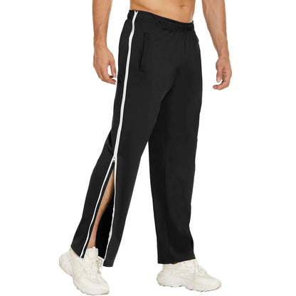 Men's Casual Sports Basketball Pants 2 Button Side Zipper Fully Cut Postoperative Belt Pocket Taupe Pants Boy