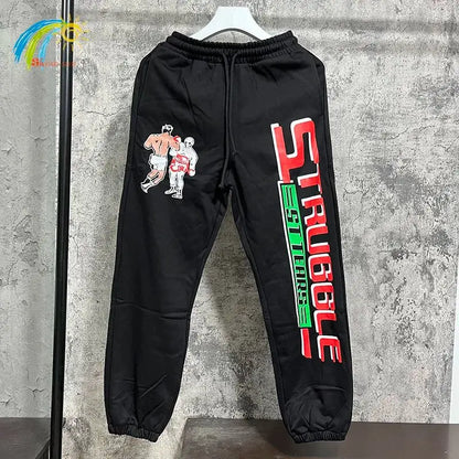 Vintage High Street Red Letter Logo Printing Saint Sweatpants Men Women Oversized Jogger Drawstring Black Apricot Pants