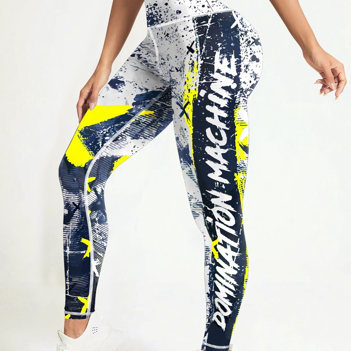 Letter Printing Slimming Running Training Yoga Leggings, High Stretch Seamless Tummy Control Sports Tight Pants, Women's Activewear