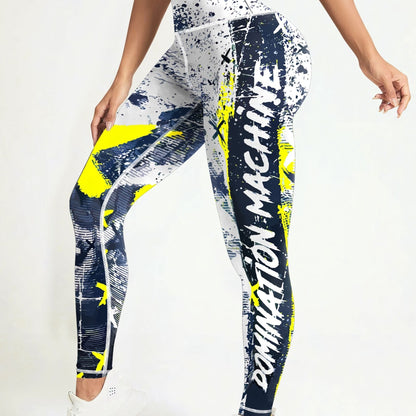 Letter Printing Slimming Running Training Yoga Leggings, High Stretch Seamless Tummy Control Sports Tight Pants, Women's Activewear