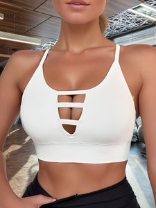 Front Hollow Out High Elastic Sports Bra, High Intensity Shockproof Seamless Fitness Tank Top, Backless Breathable Yoga Bra