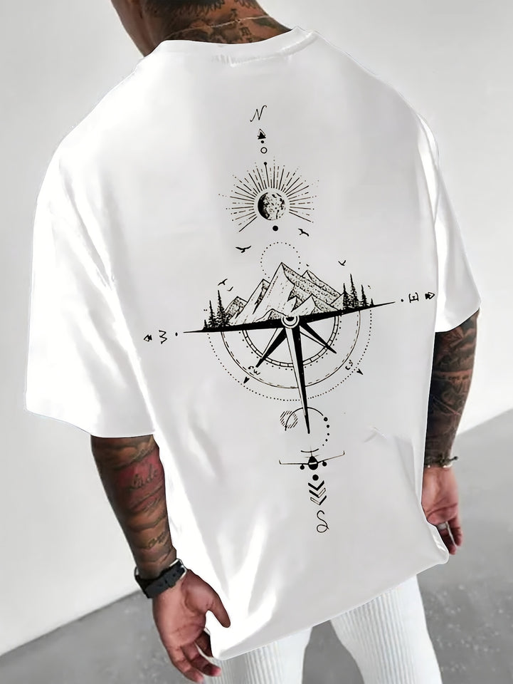 Sun & Mountain Print Men's Round Neck Short Sleeve Tee Fashion Regular Fit T-Shirt Top For Spring Summer Holiday Leisure Vacation
