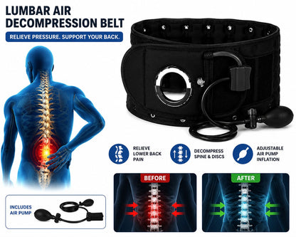 Inflatable lumbar support belt for pain relief