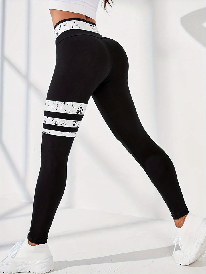 Cross Waist Color Contrast Workout Yoga Tight Pants, Stretchy Fitness Running Sports Leggings, Women's Activewear