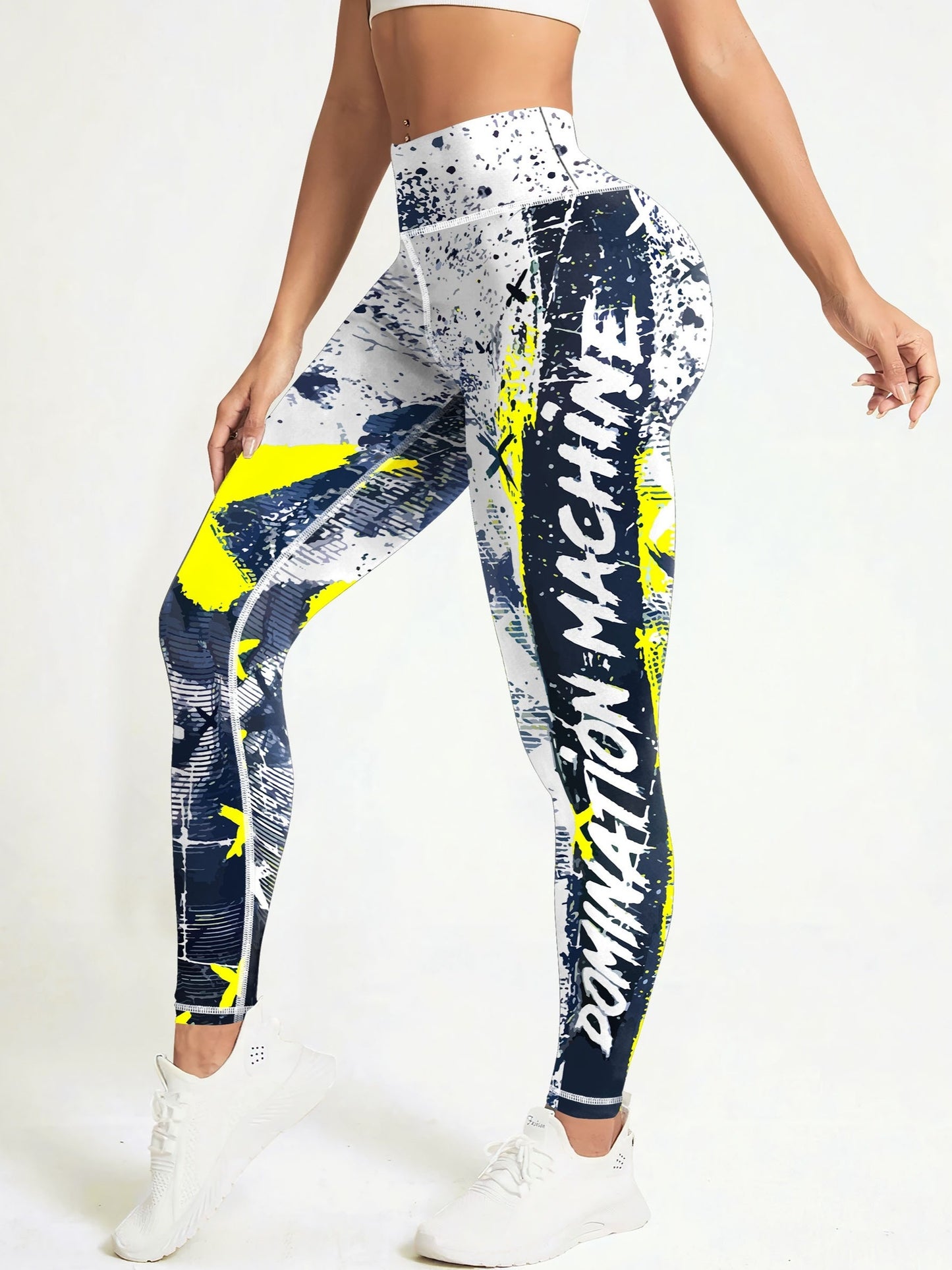 Letter Printing Slimming Running Training Yoga Leggings, High Stretch Seamless Tummy Control Sports Tight Pants, Women's Activewear