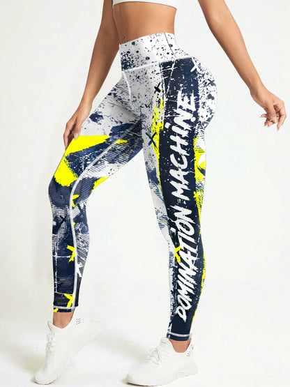 Letter Printing Slimming Running Training Yoga Leggings, High Stretch Seamless Tummy Control Sports Tight Pants, Women's Activewear