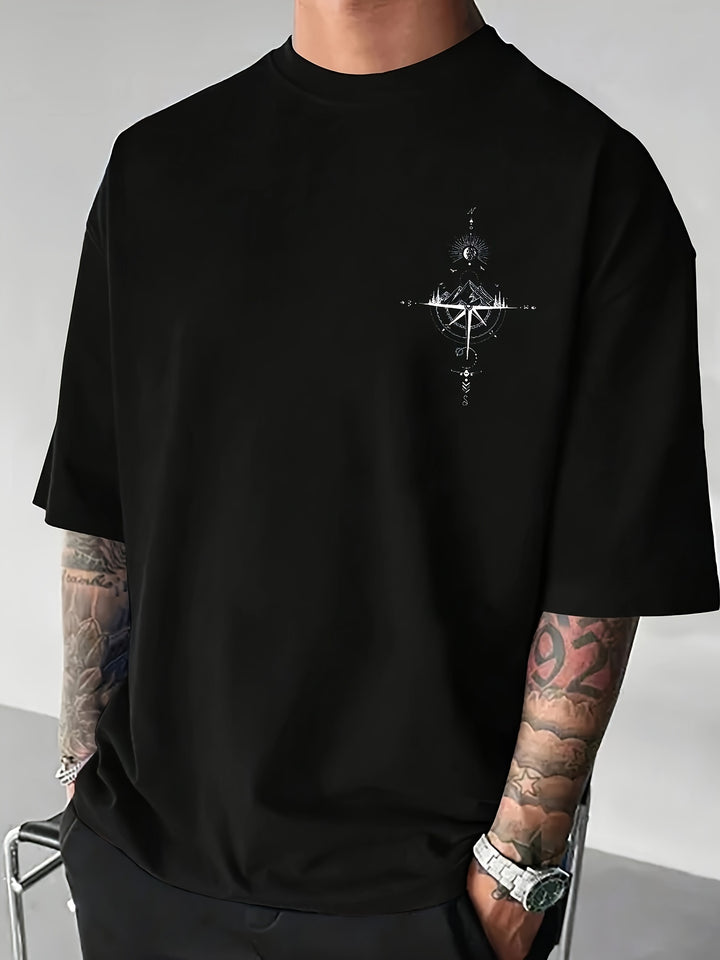 Sun & Mountain Print Men's Round Neck Short Sleeve Tee Fashion Regular Fit T-Shirt Top For Spring Summer Holiday Leisure Vacation