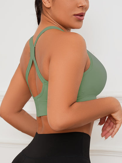 4pcs EssElegance Seamless Sports Bras for Women - Adjustable, Comfortable & Breathable with Crisscross Back Straps, Shockproof Support for Yoga & Workouts in Navy, Beige, Gray, & Green