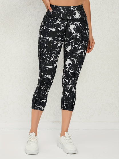 3 Pcs Women's Graffiti Printed Yoga Capris Pants, High Elasticity, Tight Fit, Butt Lifting, Athletic Leggings For Fitness